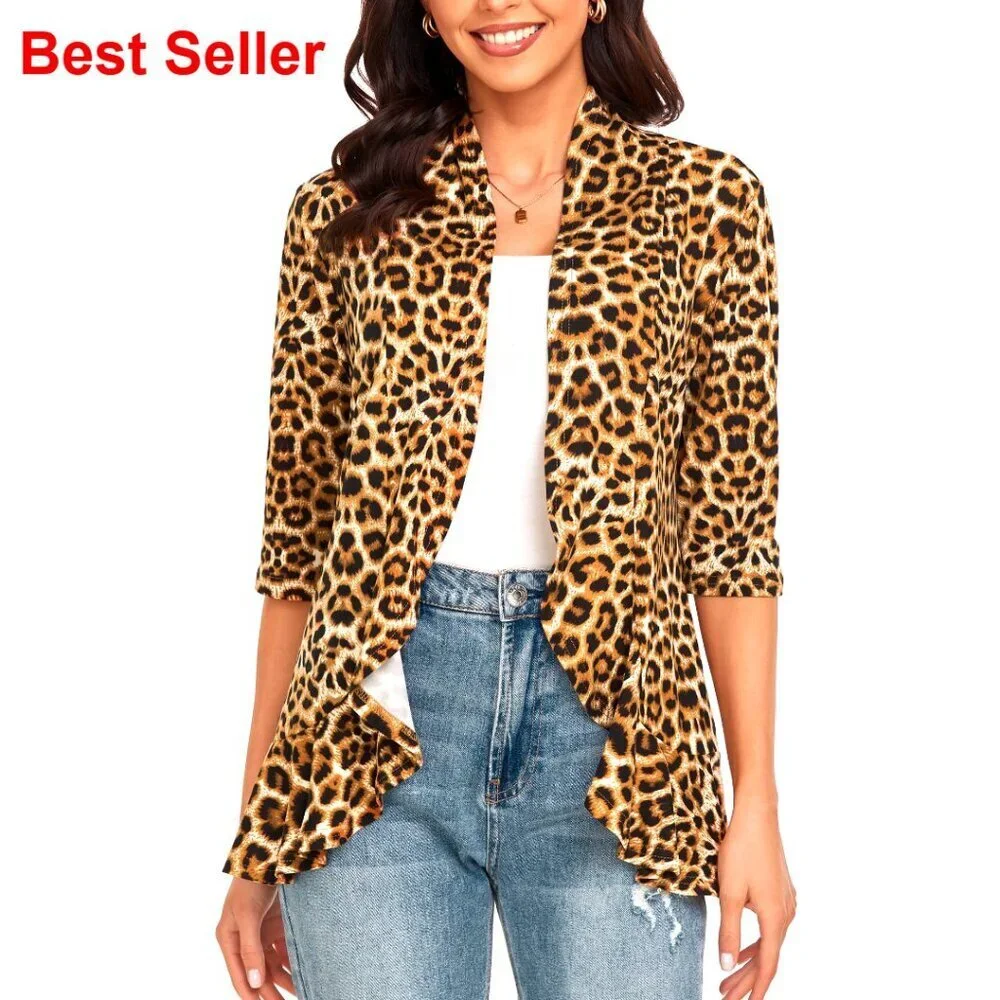 Women's 3/4 Sleeve Cardigan, Open Front, Shawl Collar, S-3XL